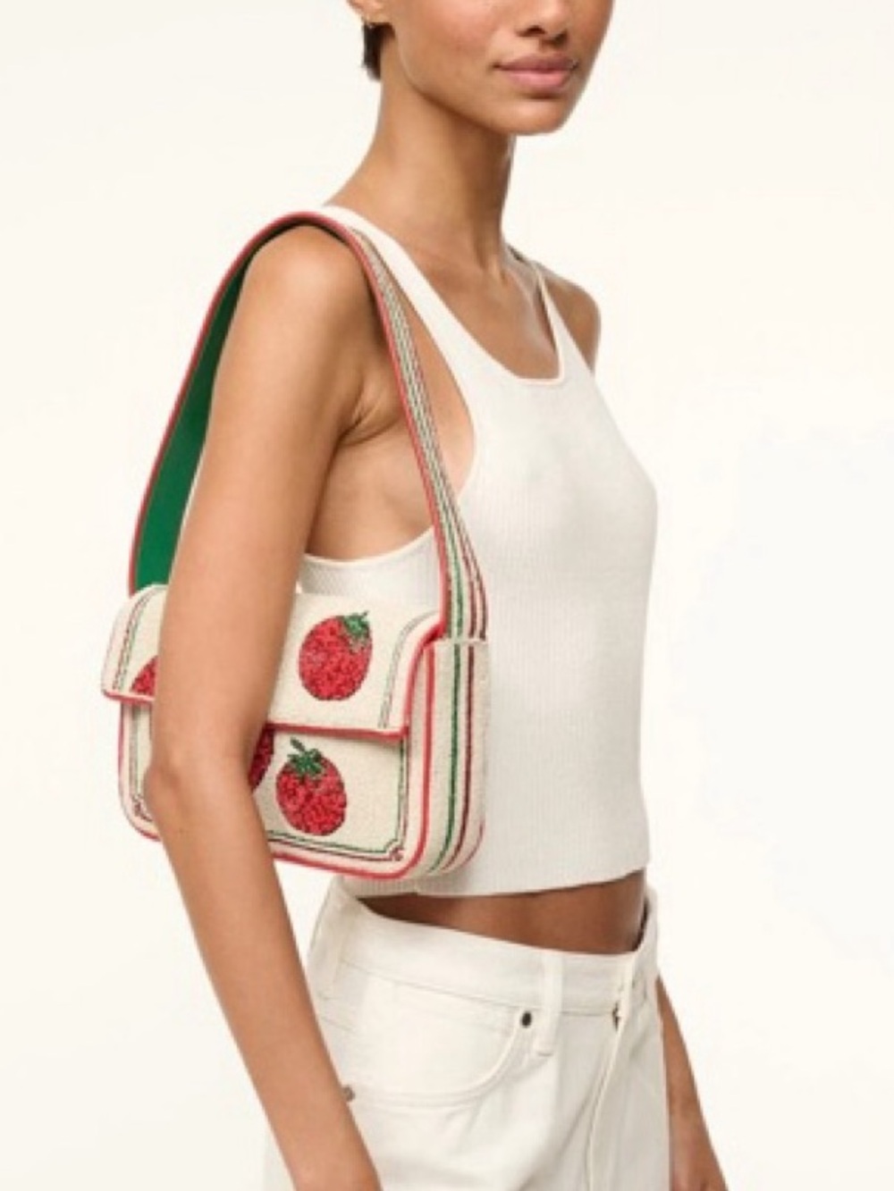 Staud Beaded Tomato Motif Shoulder Bag - White & Red - Picture 4 of 4
